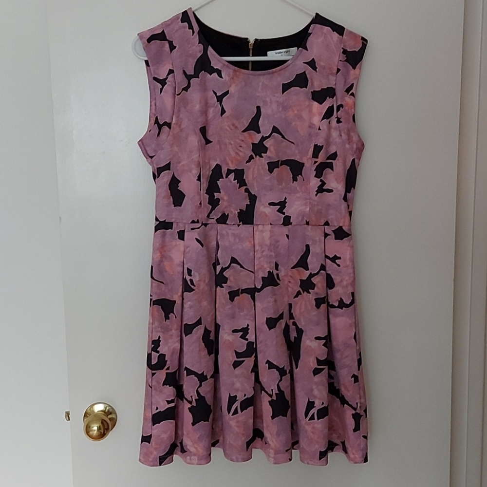 Pink and black floral dress with exposed zipper